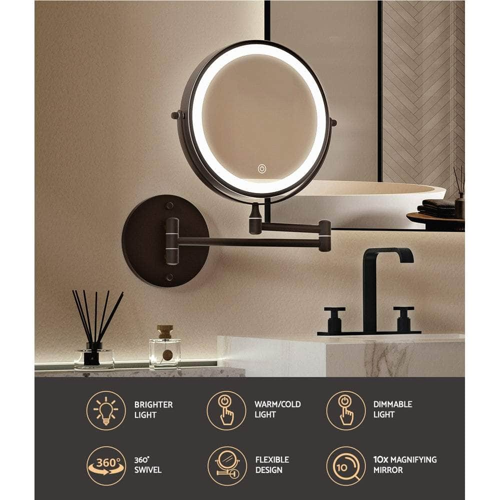 Extendable Makeup Mirror 10X Magnifying Double-Sided Bathroom Mirror BR