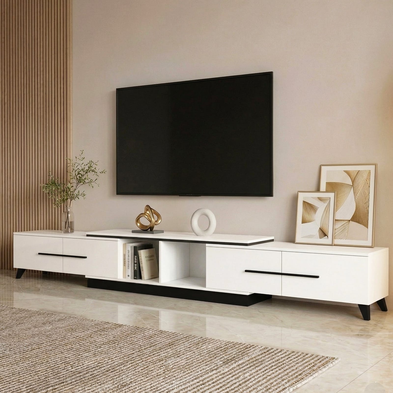 Extendable TV Cabinet Entertainment Unit White | Simpledeals