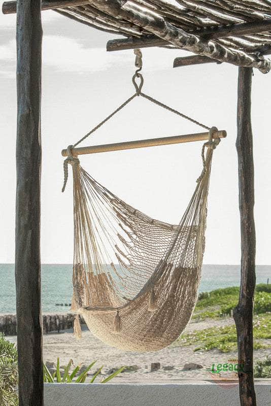 Extra Large Outdoor Cotton Mexican Hammock Chair In Cream Colour