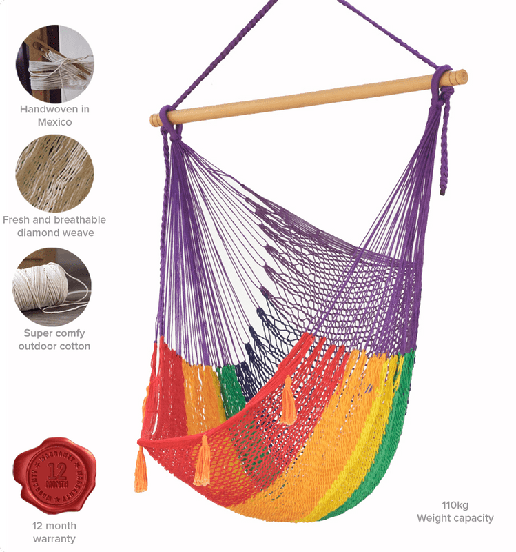 Extra Large Outdoor Cotton Mexican Hammock Chair In Rainbow Colour