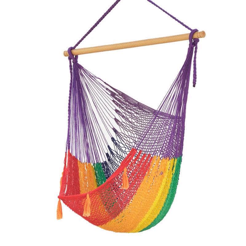 Extra Large Outdoor Cotton Mexican Hammock Chair In Rainbow Colour