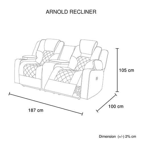 Fabric Black Headrest Padded Seat Recliner Sofa 2R