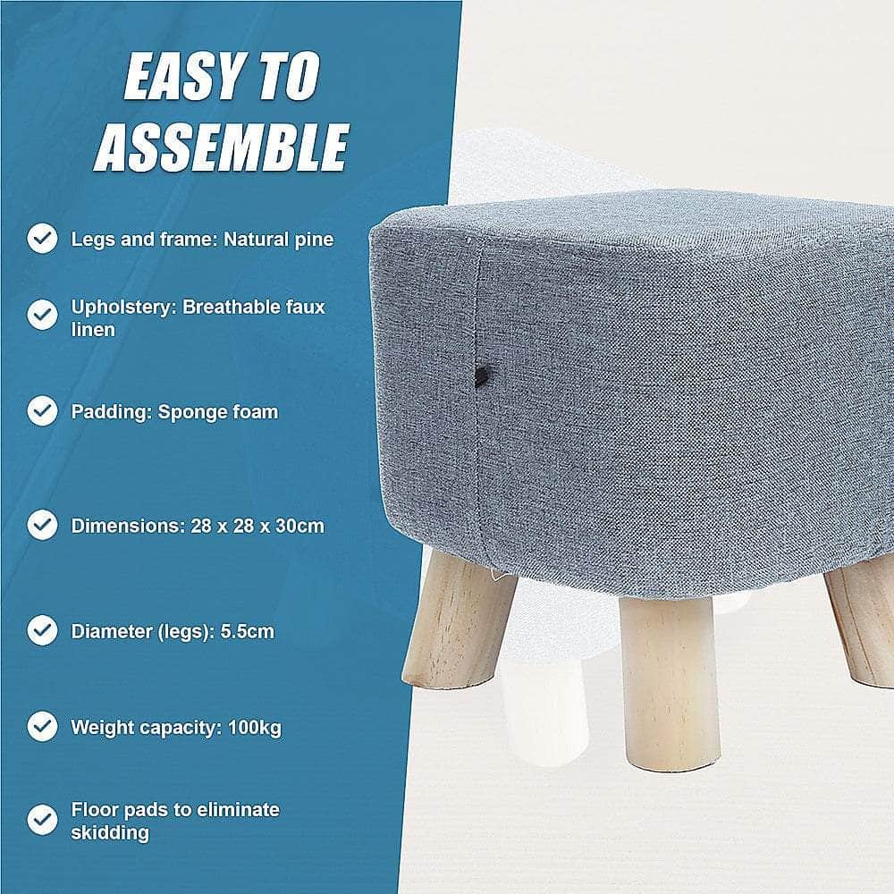 Fabric Ottoman Foot Stool Rest Pouffe Squircle Footstool- Charcoal/ Grey