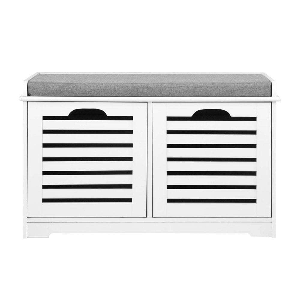 Fabric Shoe Bench with Drawers - White & Grey