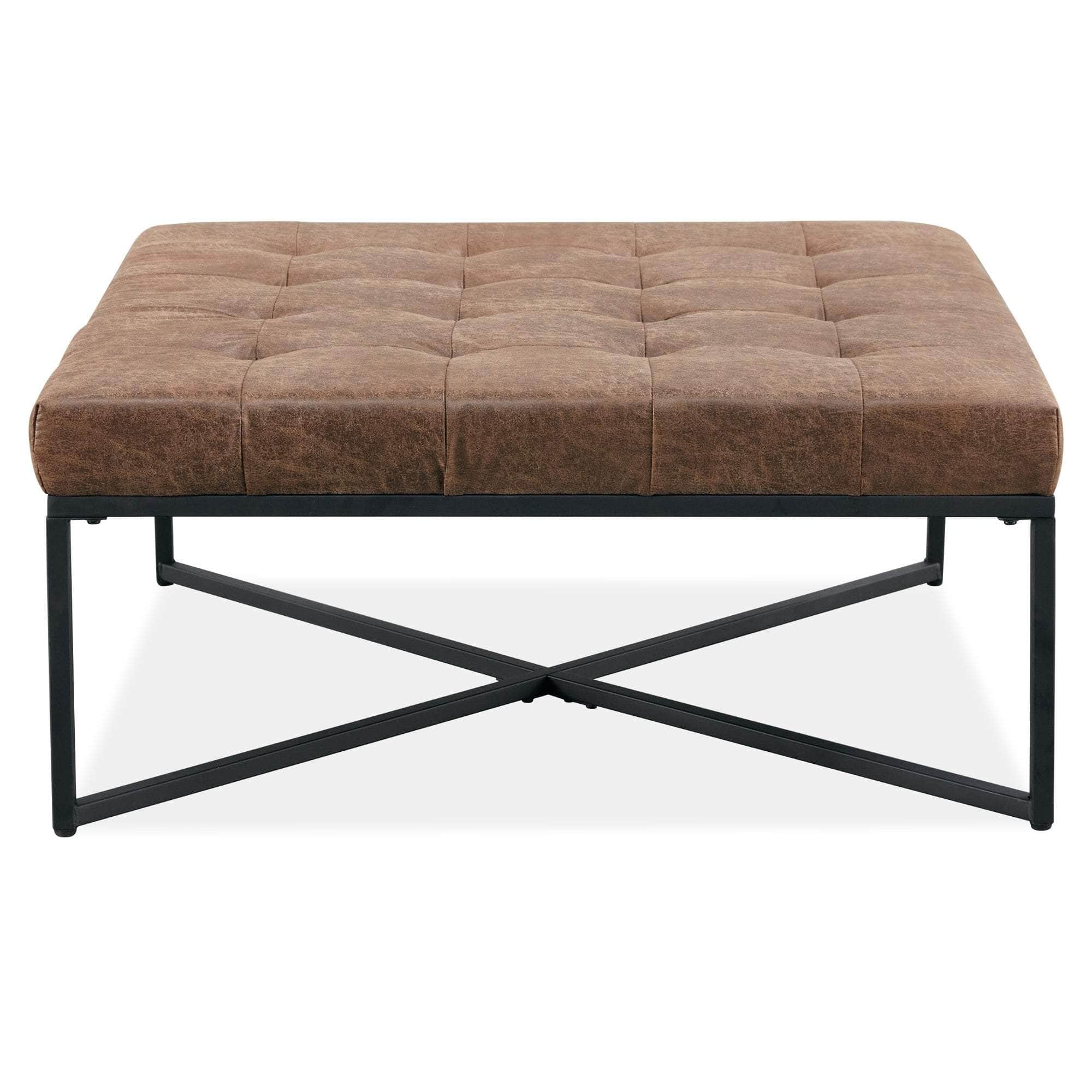 Fabric Square/Round Ottoman Footstool Bench Brown