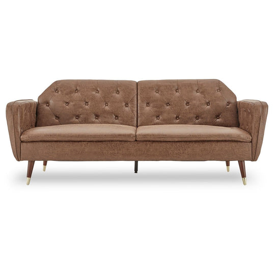 Faux Velvet Tufted Sofa Bed Couch Futon - Brown