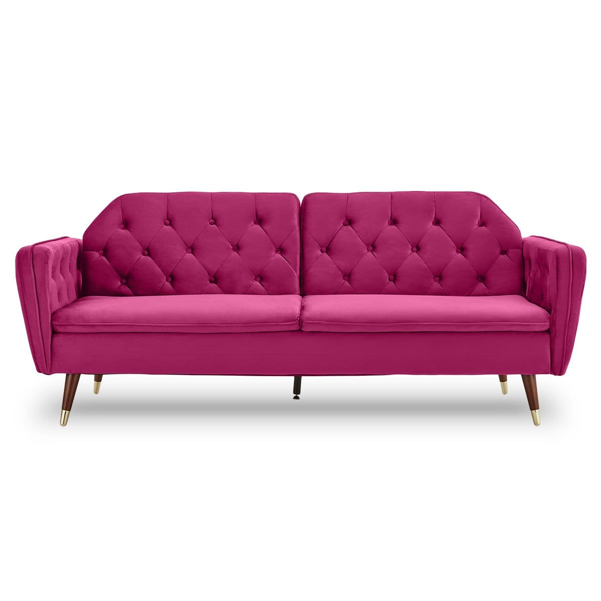 Faux Velvet Tufted Sofa Bed Couch Futon - Burgundy