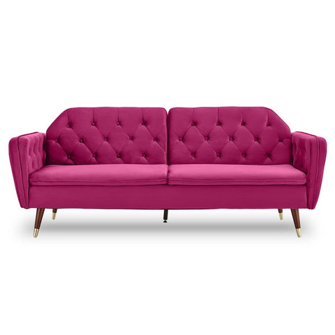 Faux Velvet Tufted Sofa Bed Couch Futon - Burgundy