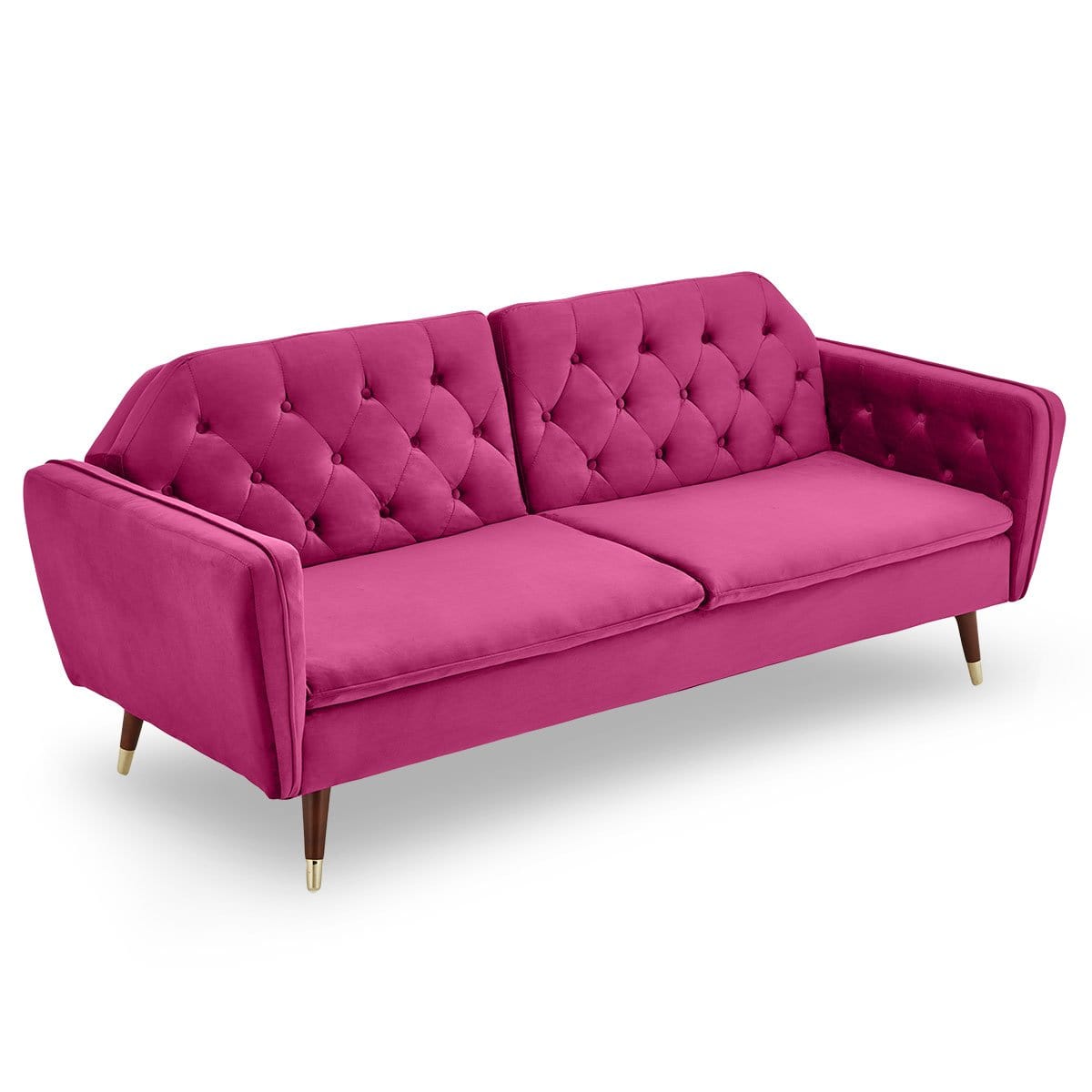 Faux Velvet Tufted Sofa Bed Couch Futon - Burgundy