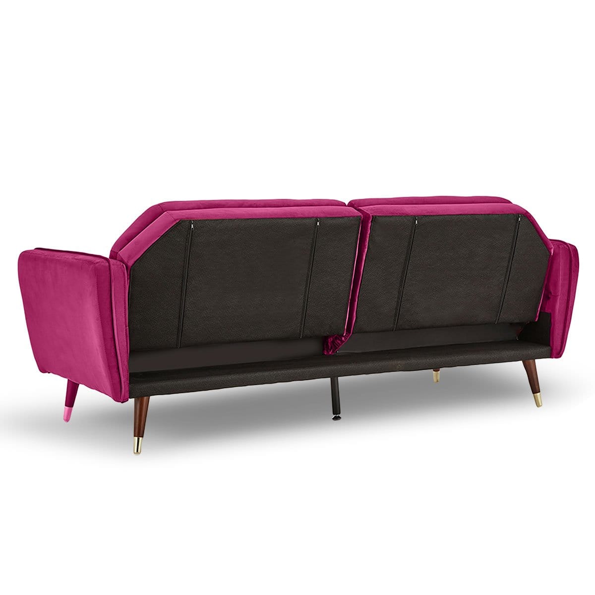 Faux Velvet Tufted Sofa Bed Couch Futon - Burgundy