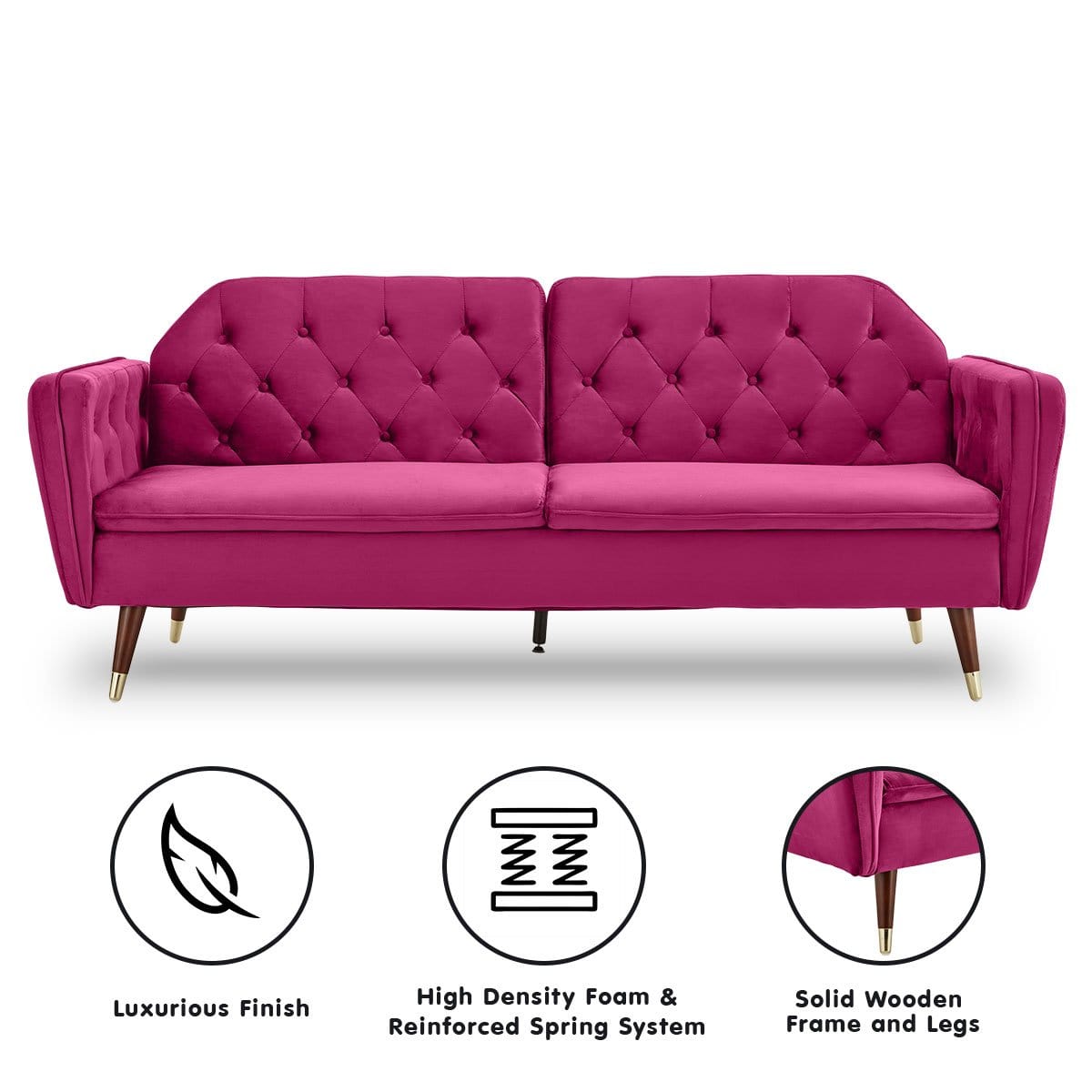 Faux Velvet Tufted Sofa Bed Couch Futon - Burgundy