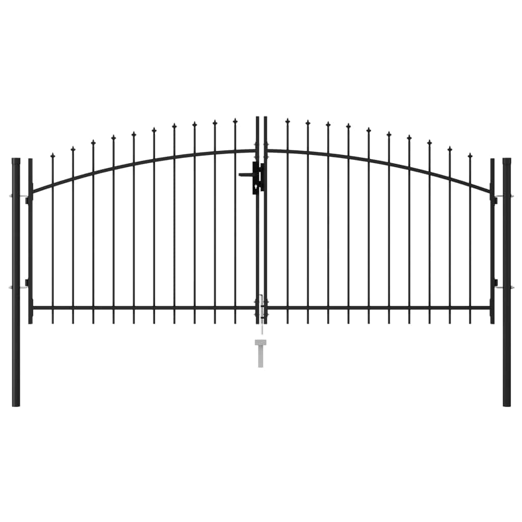 Fence Gate Double Door with Spike Top Steel 3x1.25 m Black