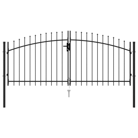 Fence Gate Double Door with Spike Top Steel   Black