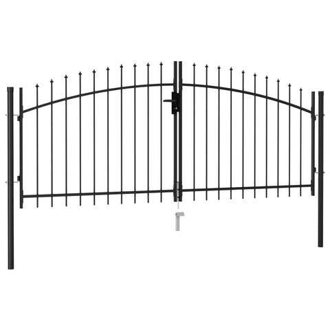 Fence Gate Double Door with Spike Top Steel   Black