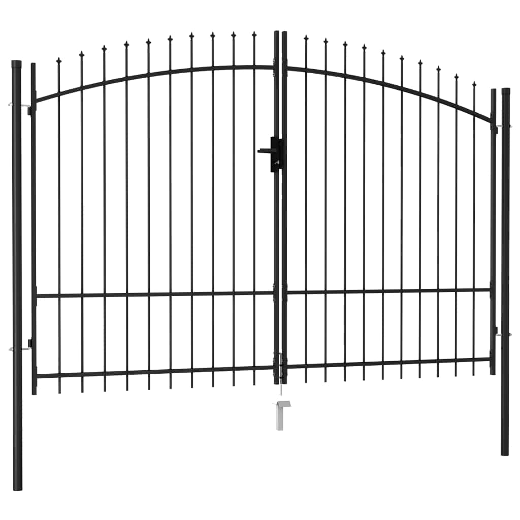 Fence Gate Double Door with Spike Top Steel Black | Paypal