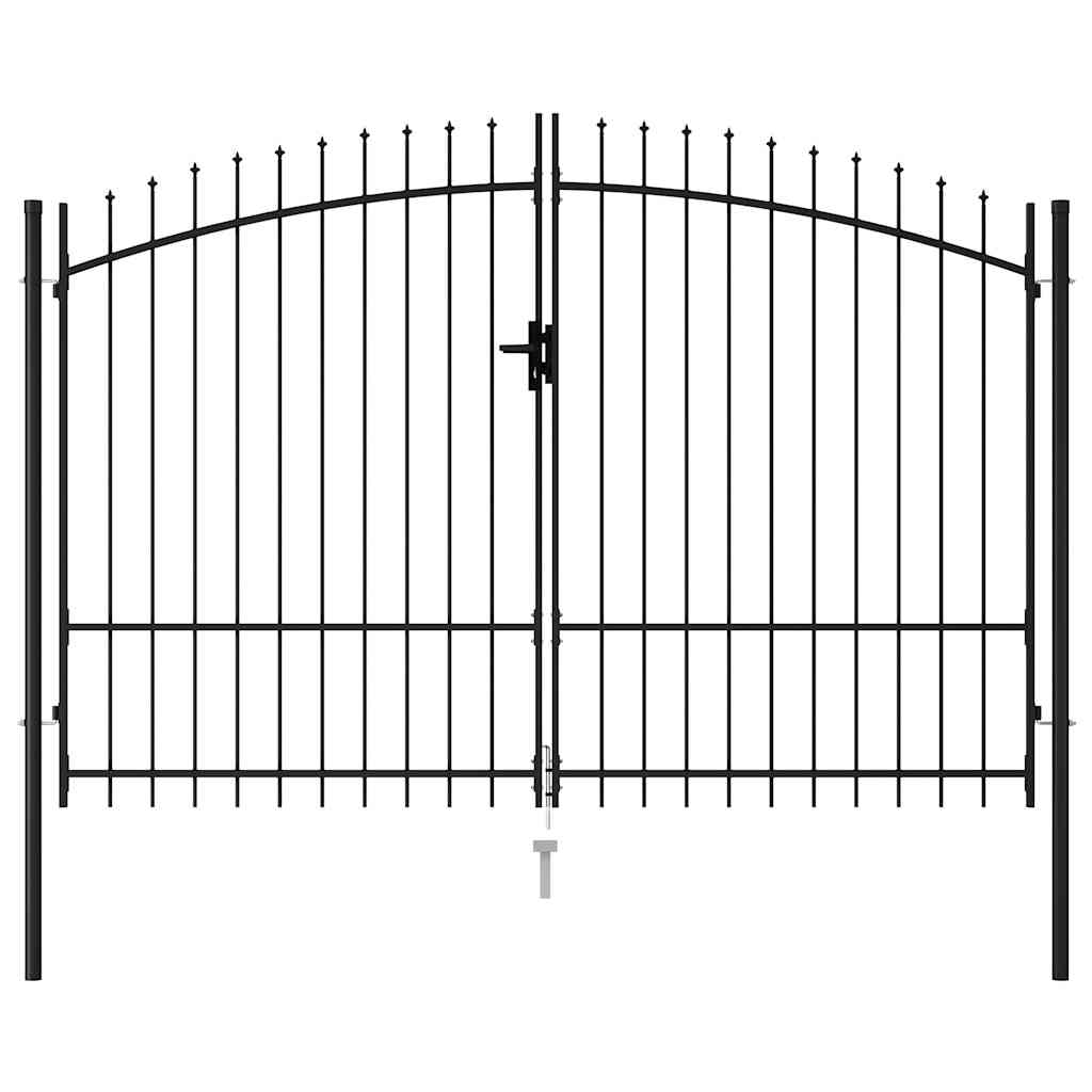 Double - Double Door Black Steel Fence Gate Spike Top Outdoor Security Entrance