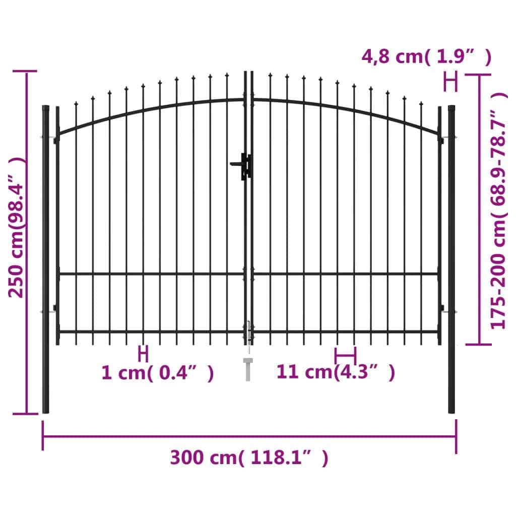 Gates - Double Door Black Steel Fence Gate Spike Top Outdoor Security Entrance