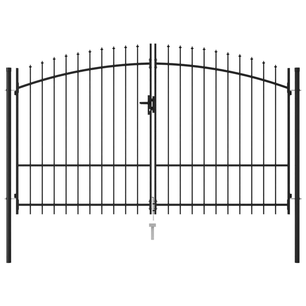 Fence Gate Double Door with Spike Top Steel (Black)