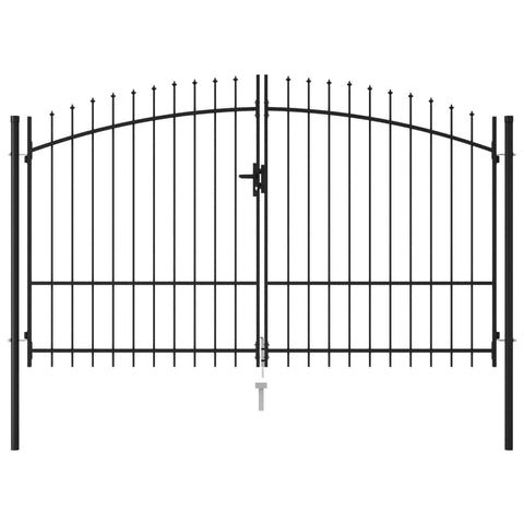 Fence Gate Double Door with Spike Top Steel (Black)