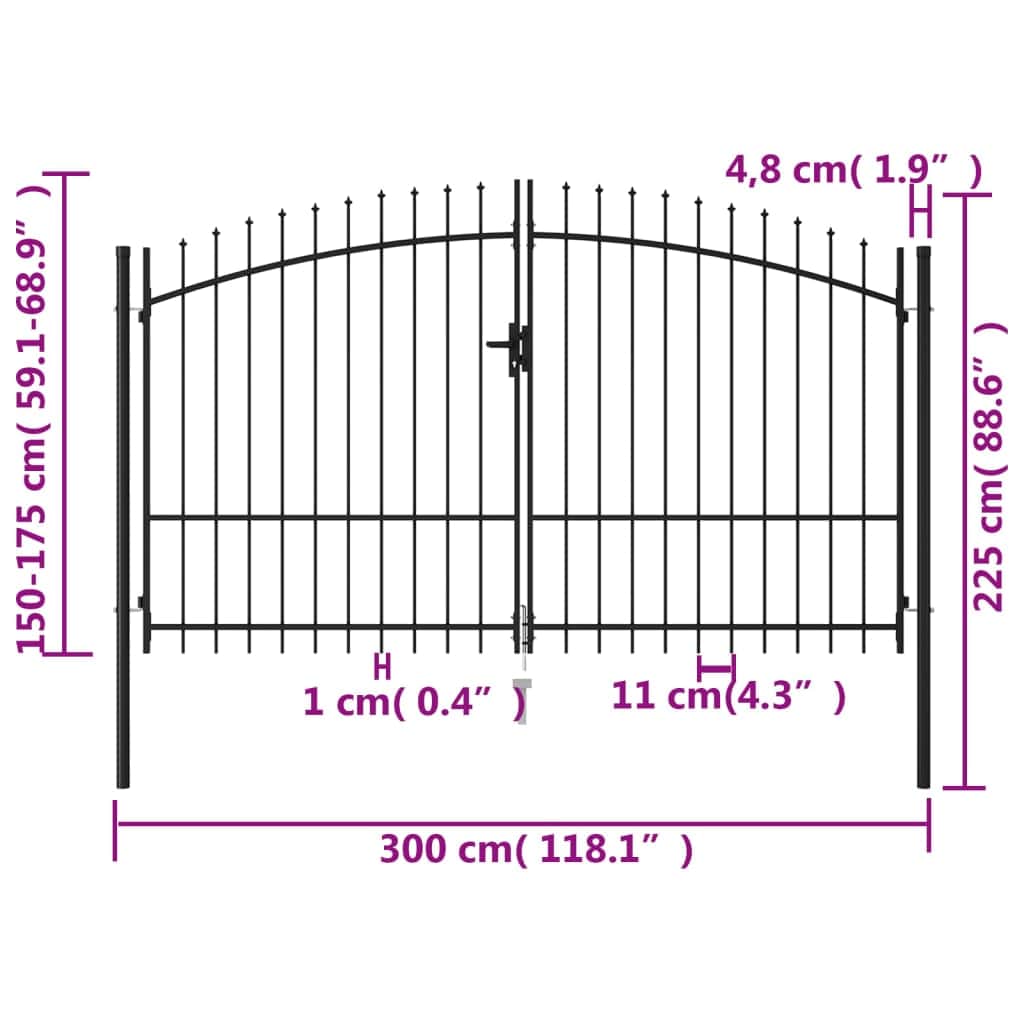 Fence Gate Double Door with Spike Top Steel (Black)