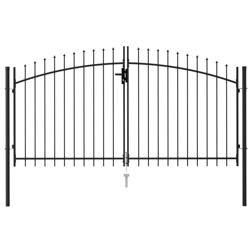 Fence Gate Double Door with Spike Top Steel Black