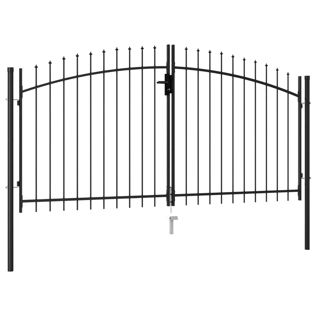 Fence Gate Double Door with Spike Top Steel Black