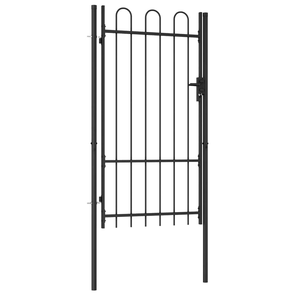 Fence Gate Single Door with Arched Top Steel (Black)