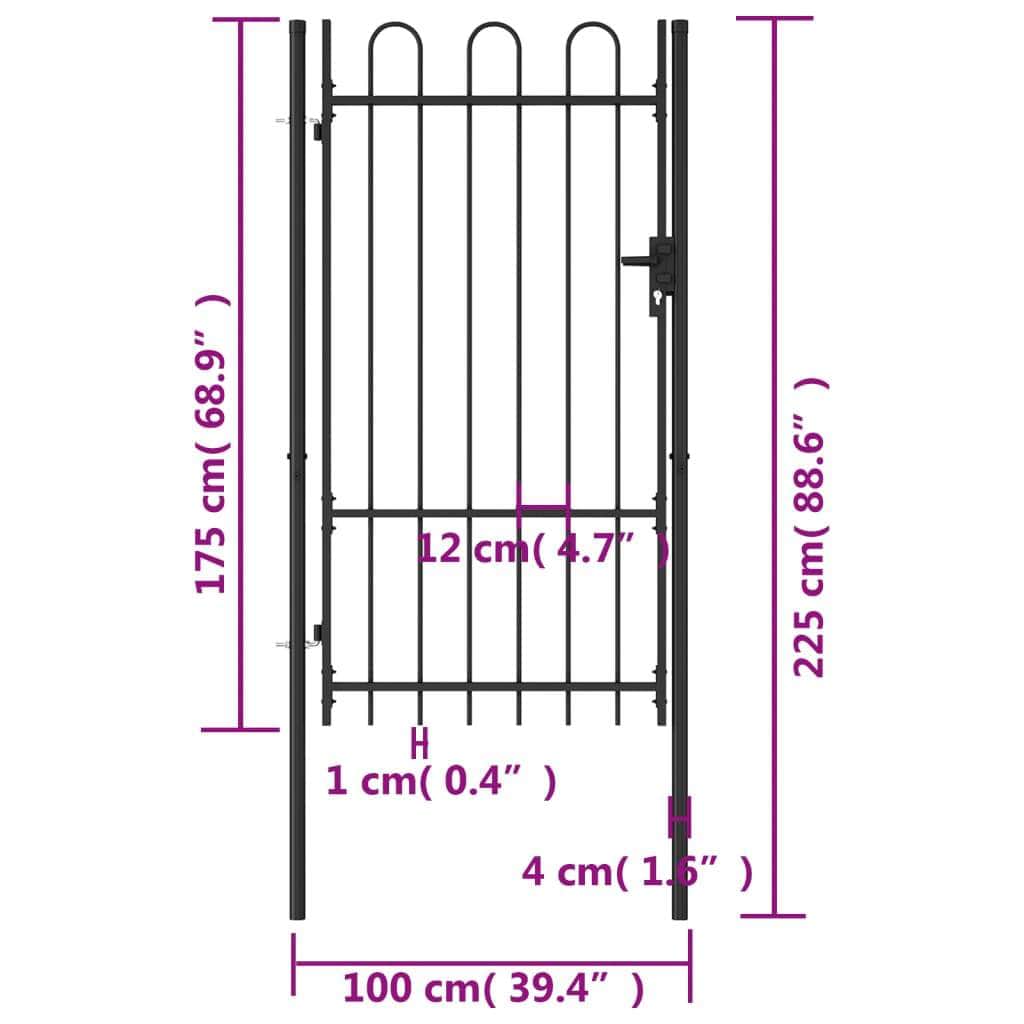 Fence Gate Single Door with Arched Top Steel (Black)