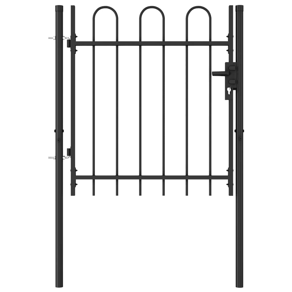 Fence Gate Single Door with Arched Top Steel Black