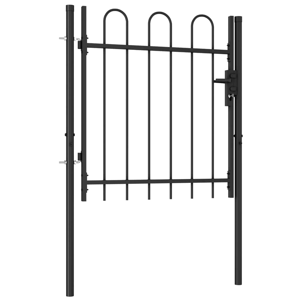 Fence Gate Single Door with Arched Top Steel Black