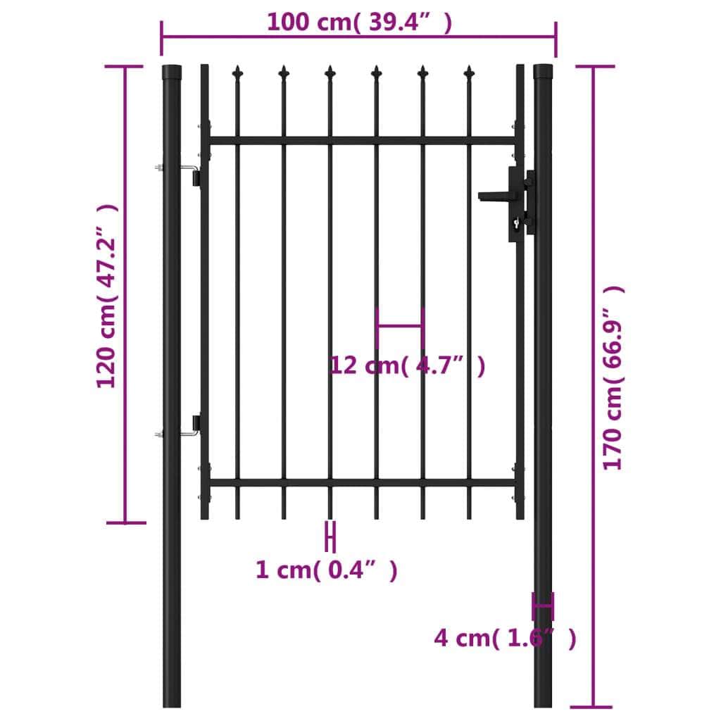 Fence Gate Single Door with Spike Top Steel (Black)
