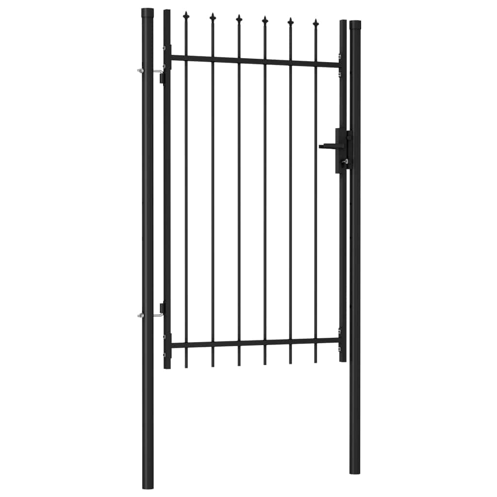 Fence Gate Single Door with Spike Top Steel Black