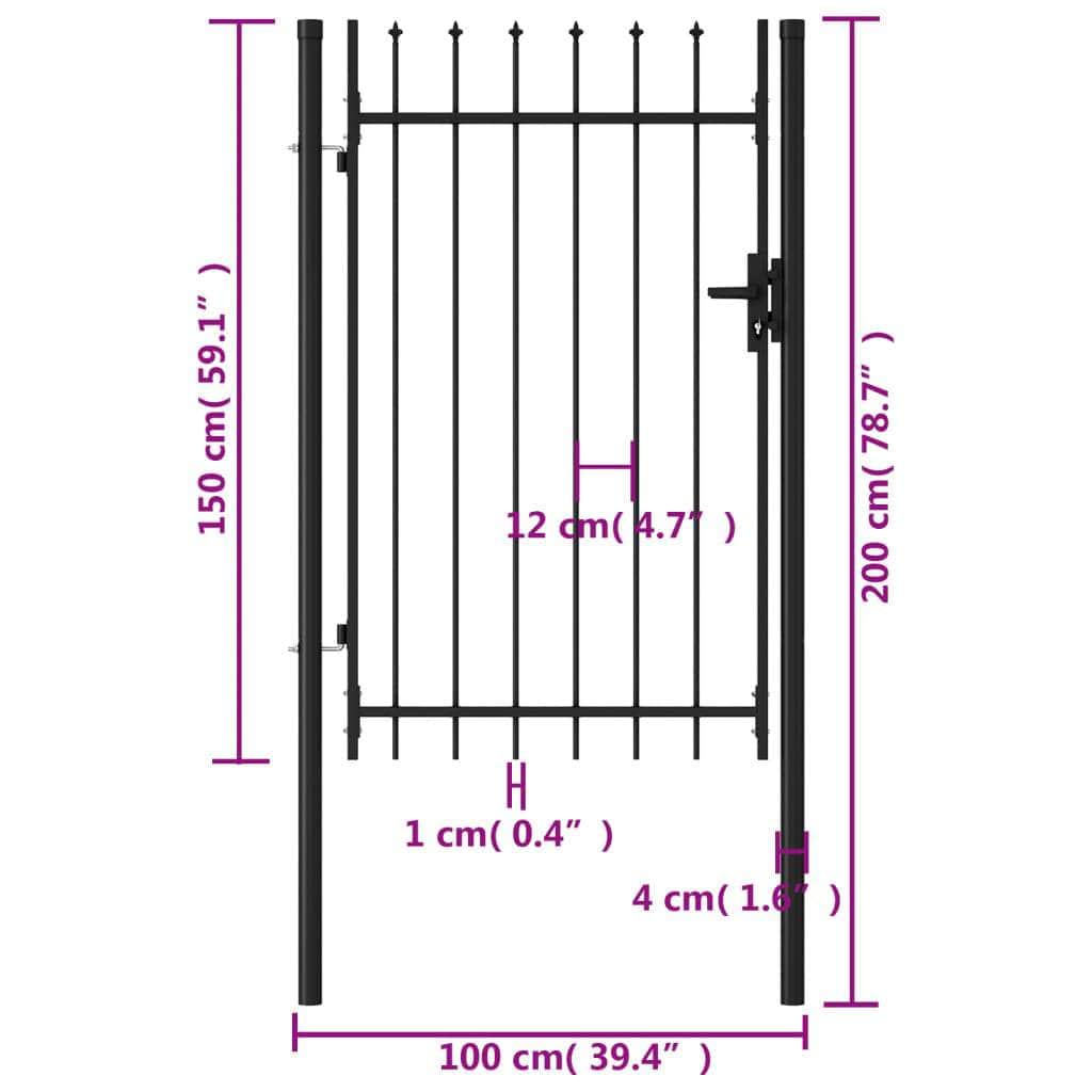 Fence Gate Single Door with Spike Top Steel Black