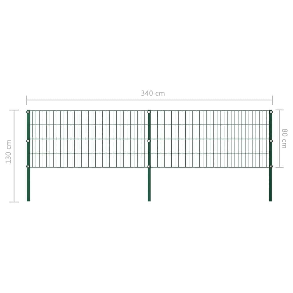 Fence Panel with Posts Iron 3.4 m Green