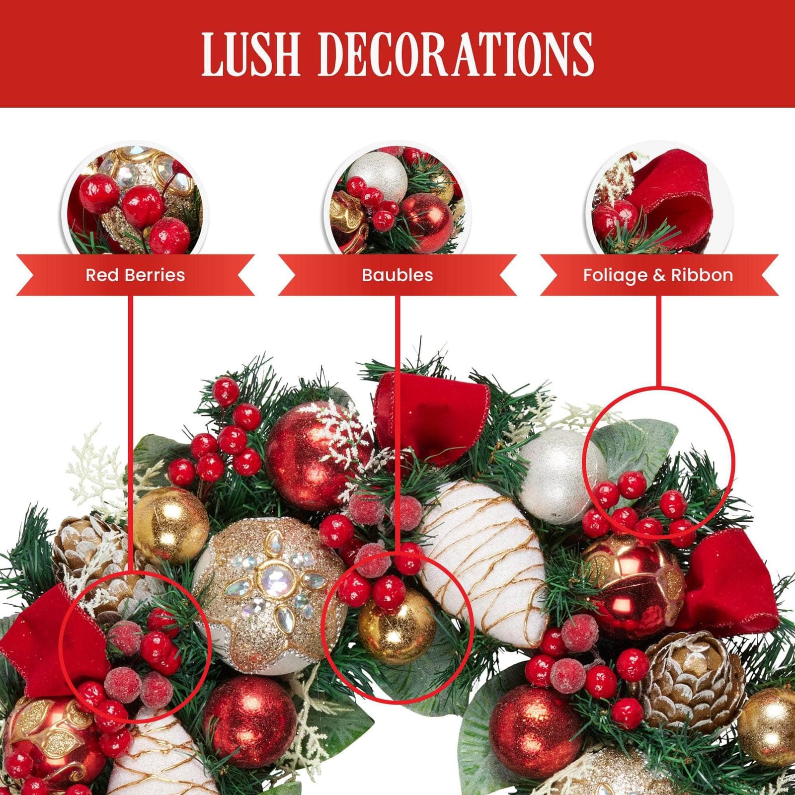 56Cm - Festive Floral Christmas Wreath - 56cm - photo 12