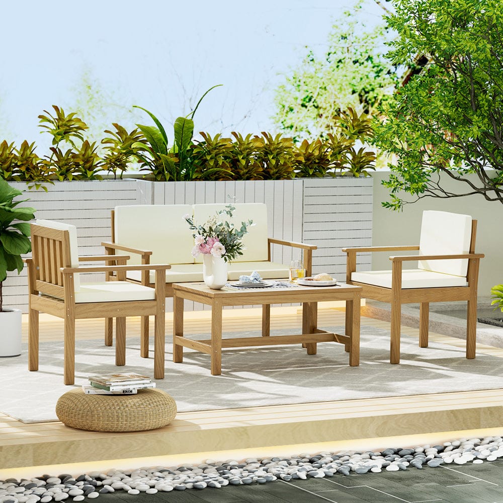4-Piece Outdoor Sofa Set Wooden Couch Lounge Setting with Gardeon Seater Acacia Wood - photo 16