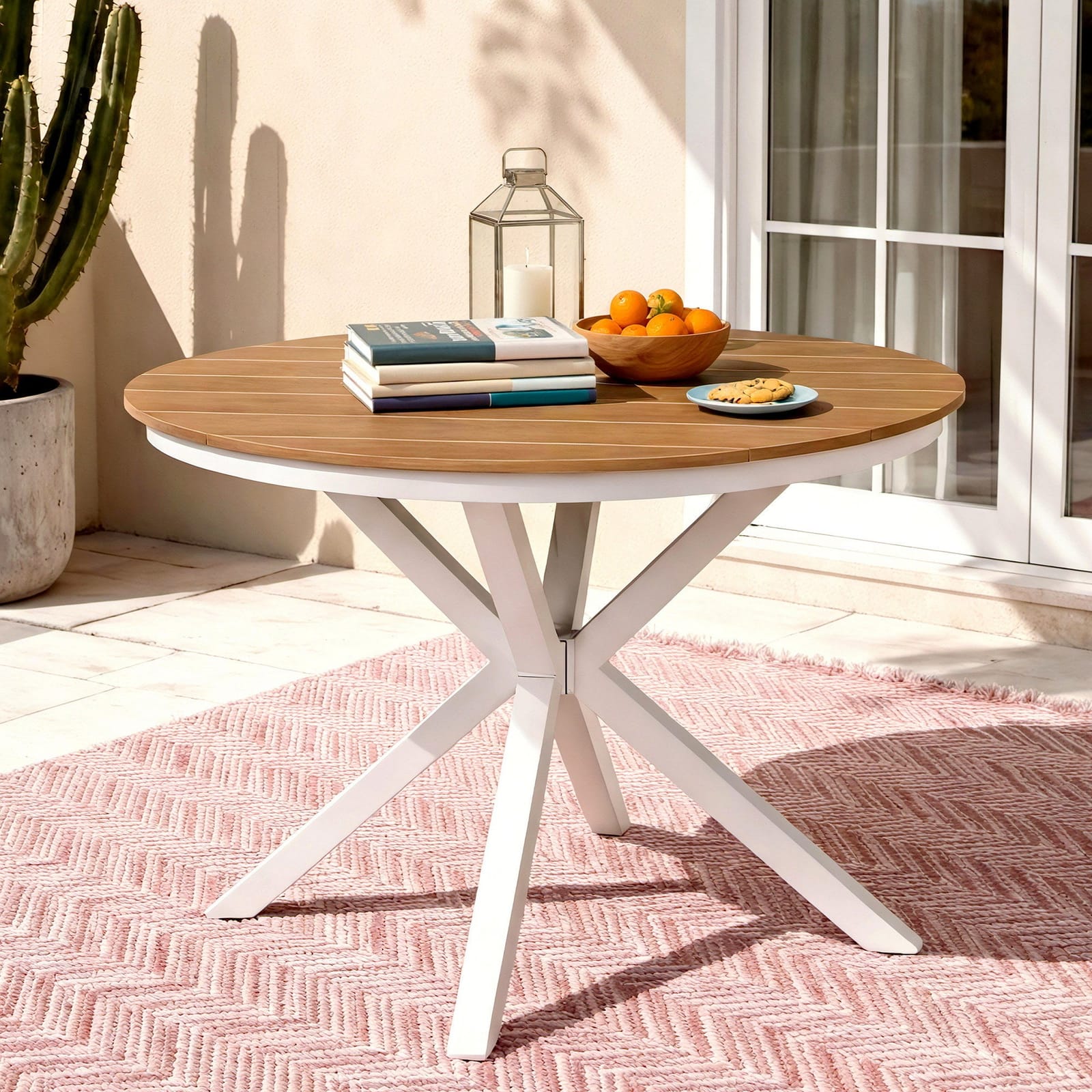 108CM Outdoor Dining Table Aluminum Frame WPC Top Patio Furniture Round