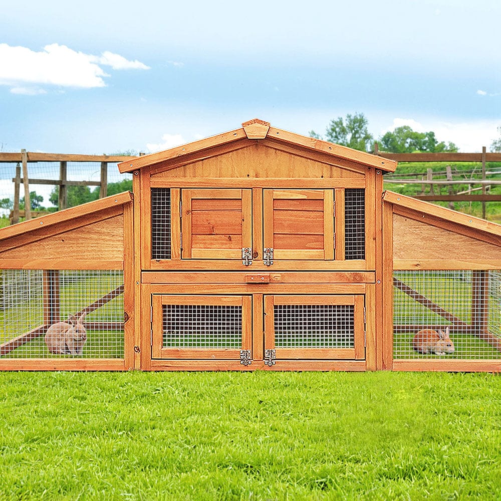 Chicken Coop Rabbit Hutch 169cm x 52cm x 72cm Large Chicken Coop Wooden House Run Cage - Small Animal Habitats & Cages