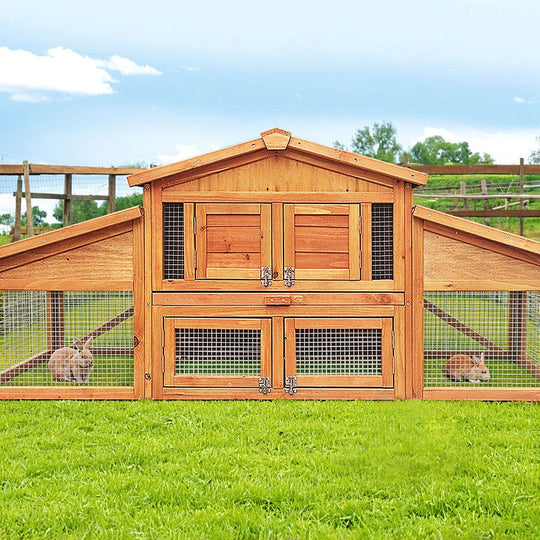 Chicken Coop Rabbit Hutch 169cm x 52cm x 72cm Large Chicken Coop Wooden House Run Cage - Small Animal Habitats & Cages