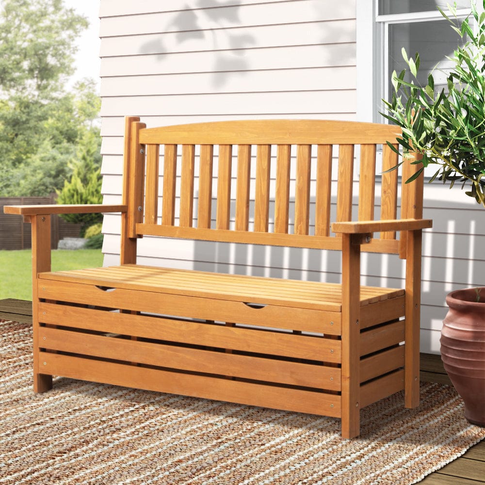 2 Seat Wooden Outdoor Storage Bench - Outdoor Chairs
