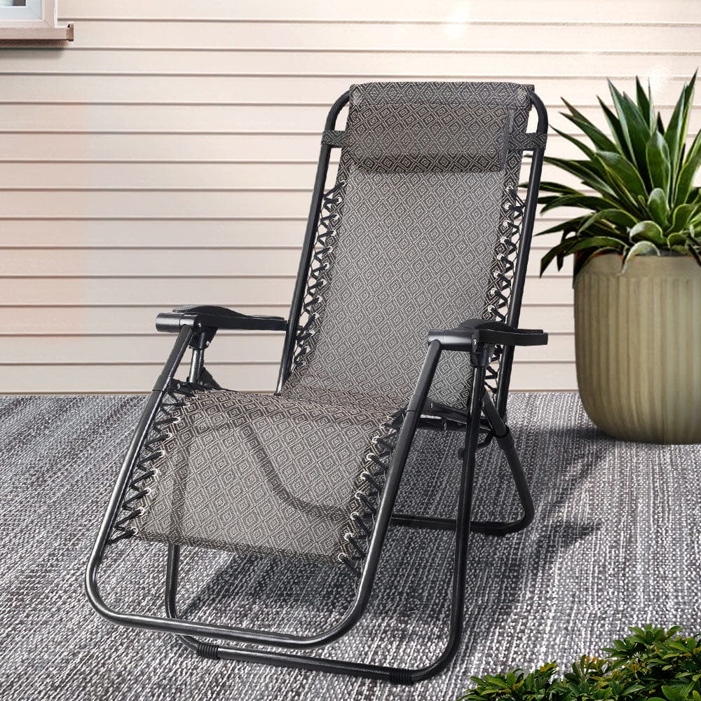 Outdoor Chairs - Zero Gravity Chair Folding Outdoor Recliner Adjustable Sun Lounge Camping Beige