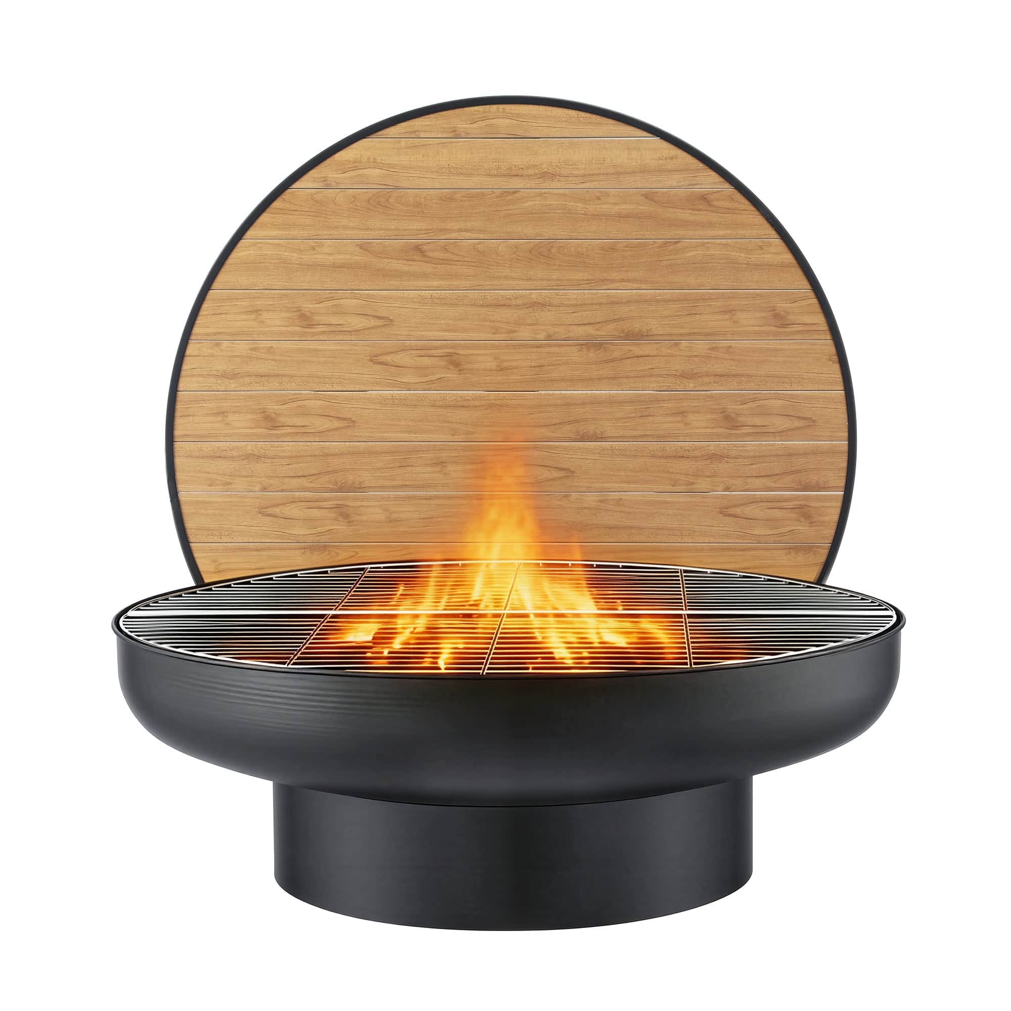 Fire Pit Table 3-in-1 Wood Burning BBQ Grill Round Patio Table