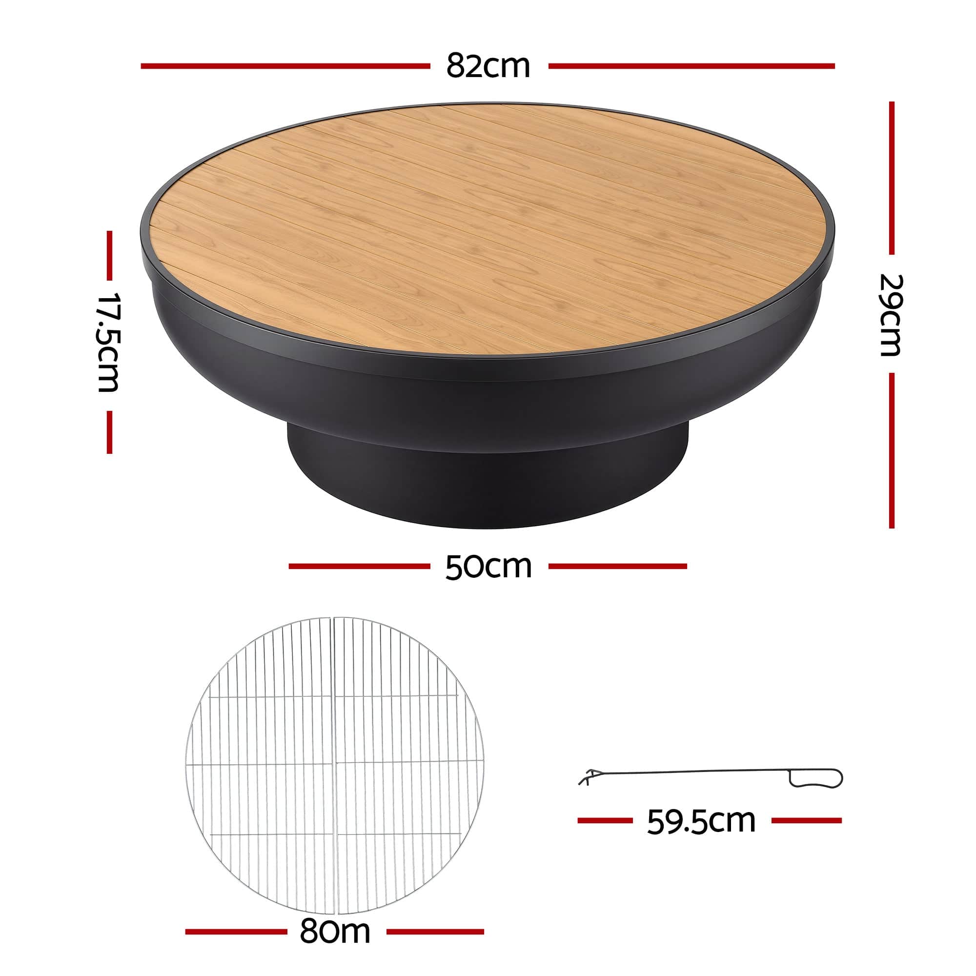 Fire Pit Table 3-in-1 Wood Burning BBQ Grill Round Patio Table