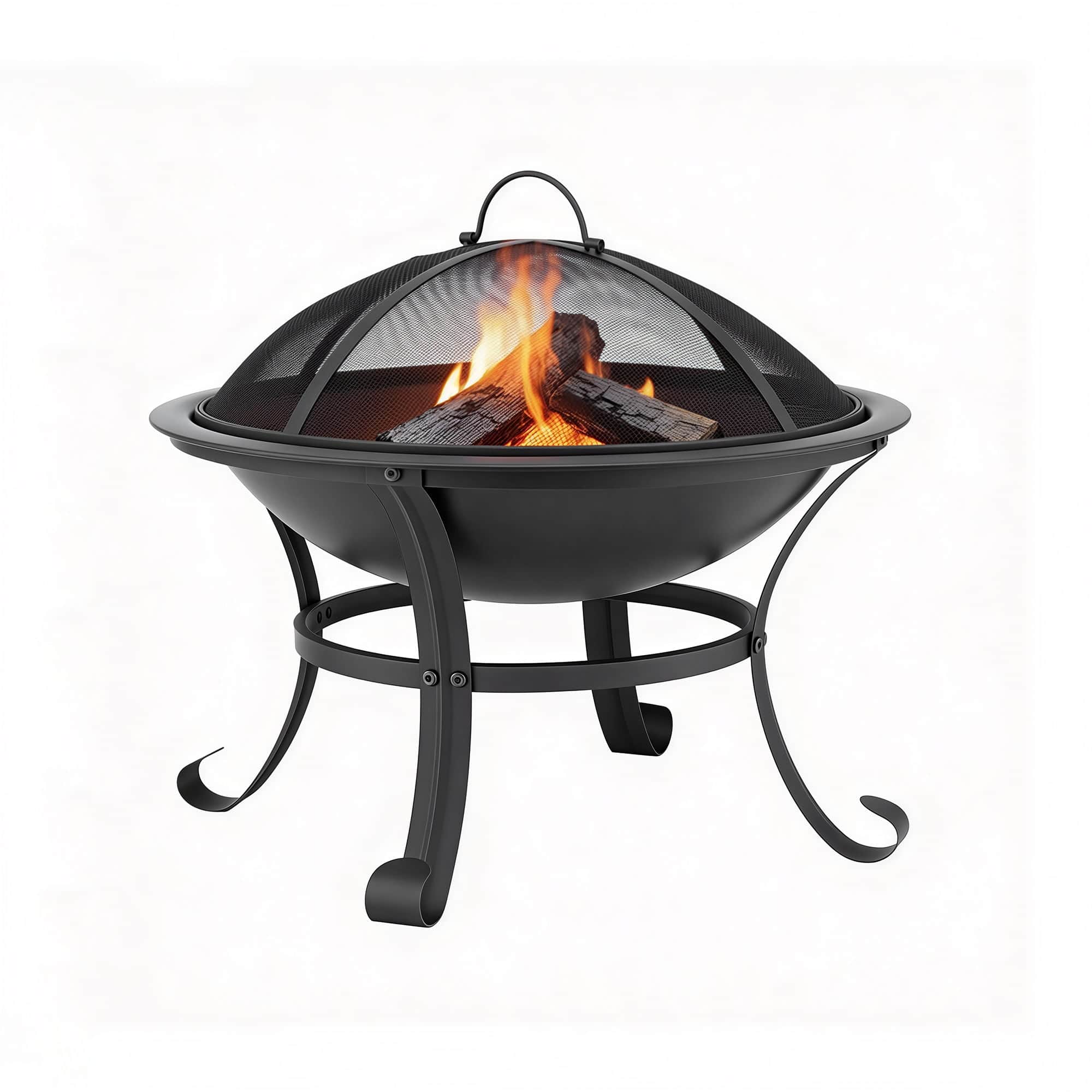 Fire Pit with BBQ Grill Mesh Lid Wood Burning Outdoor Patio Firepit