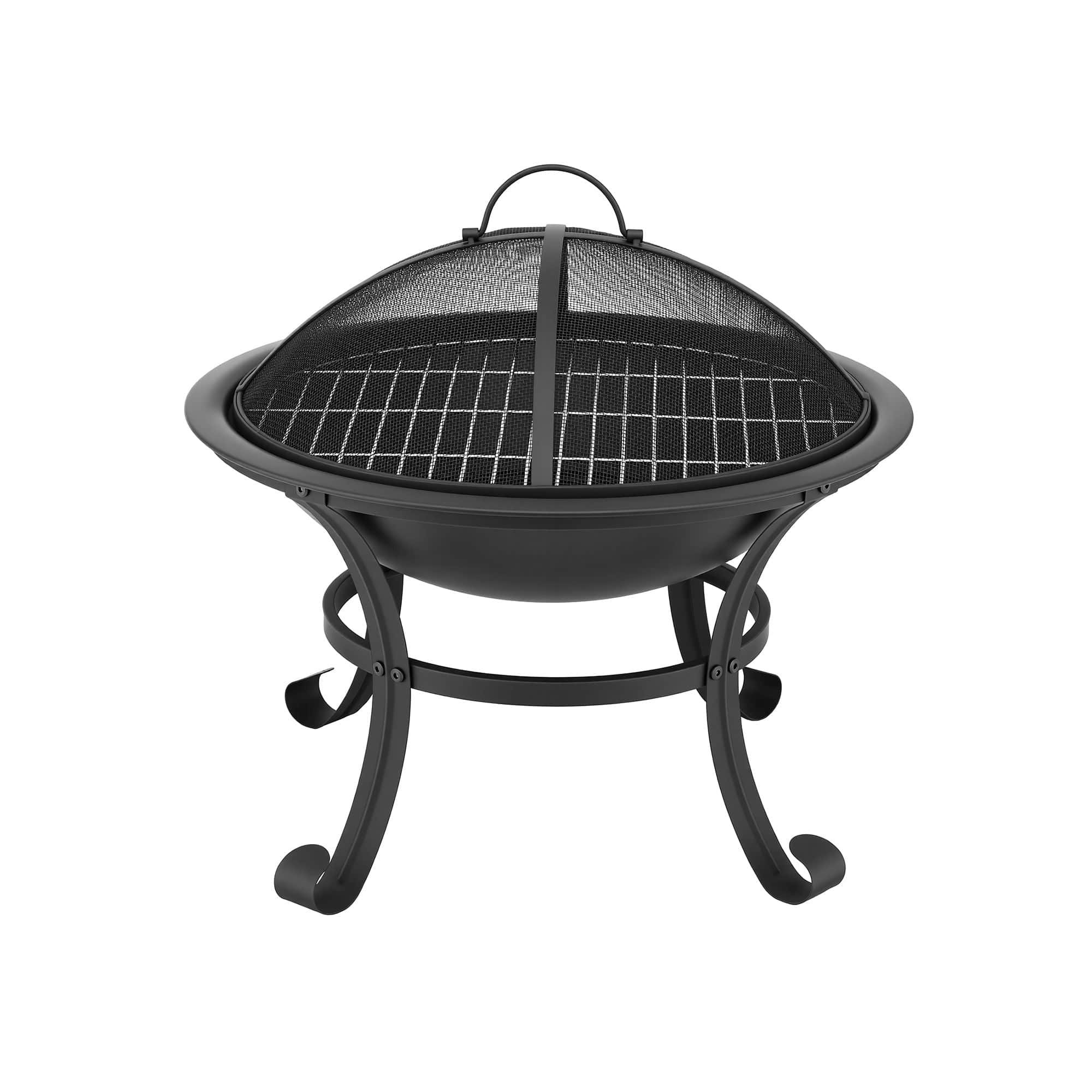 Fire Pit with BBQ Grill Mesh Lid Wood Burning Outdoor Patio Firepit