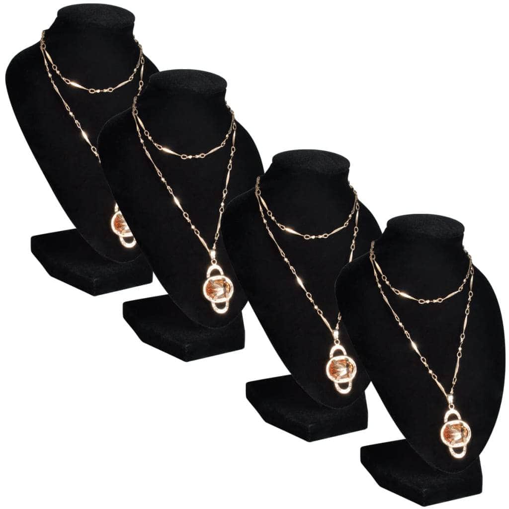 Flannel Jewelry Holder Necklace Bust Black 4 pcs