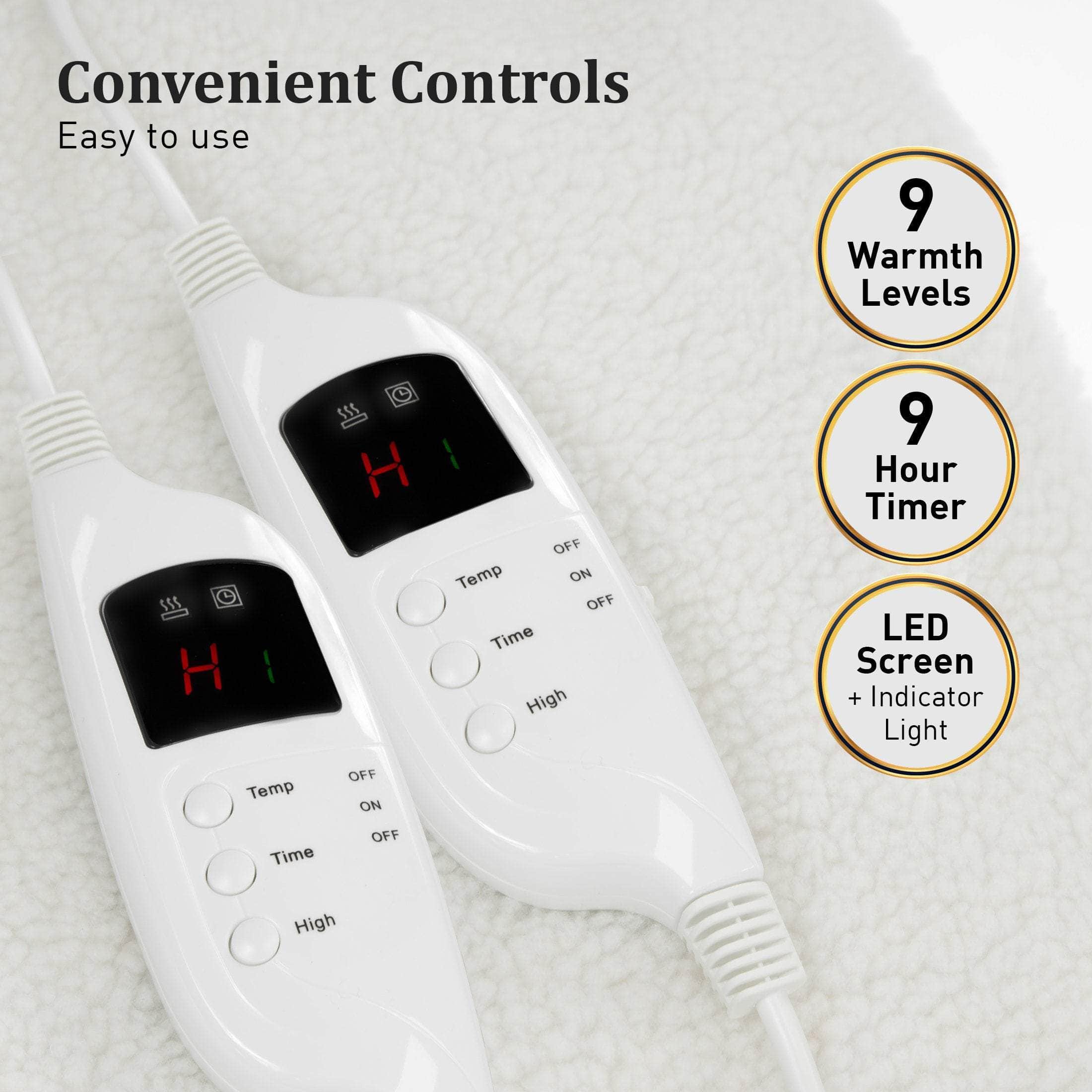 Fleece 9 Level Heated  Electric Blanket - Queen