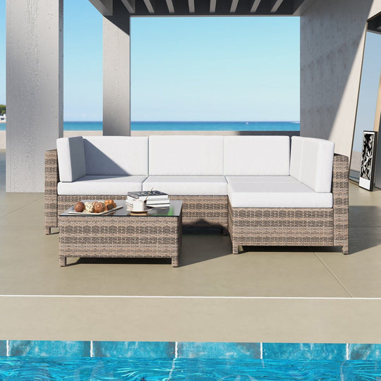 Flexible 5-Piece Oatmeal and Black Rattan Sofa Set, Rattan finish