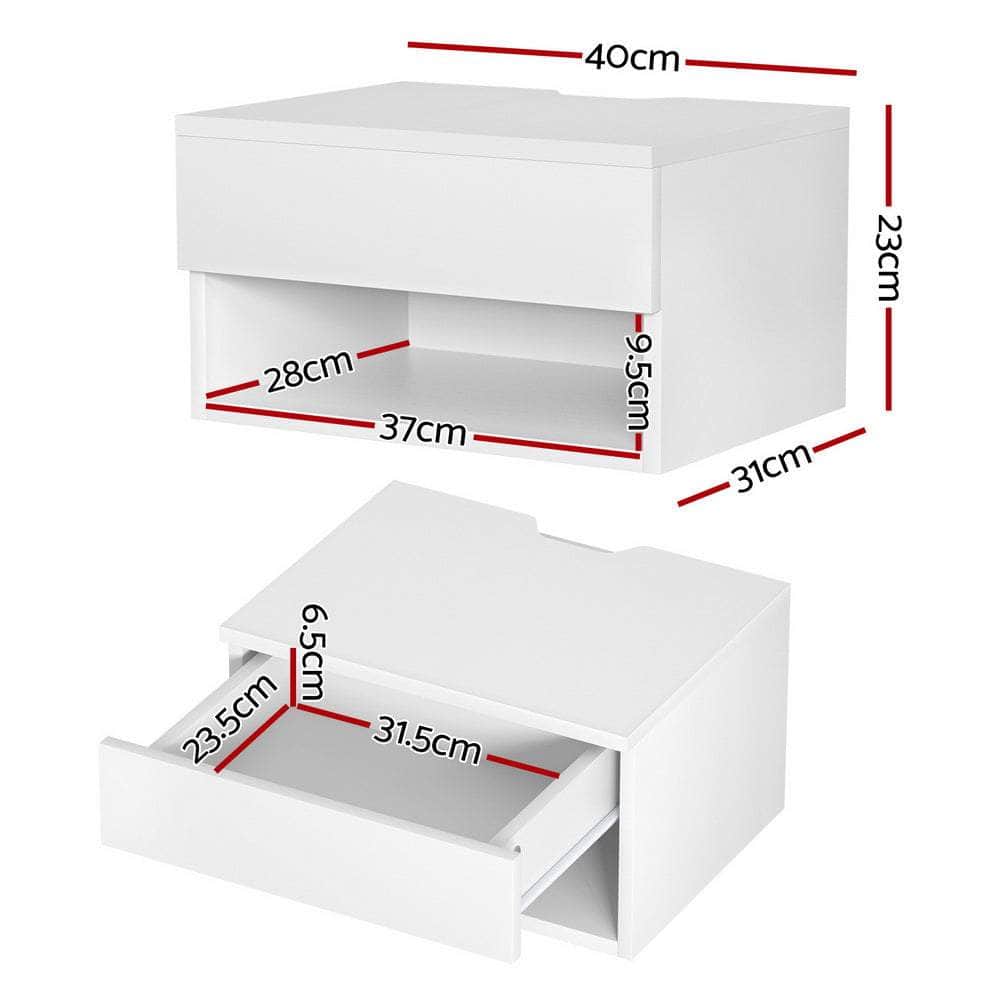 White colour - Floating Bedside Table Nightstand Drawer White