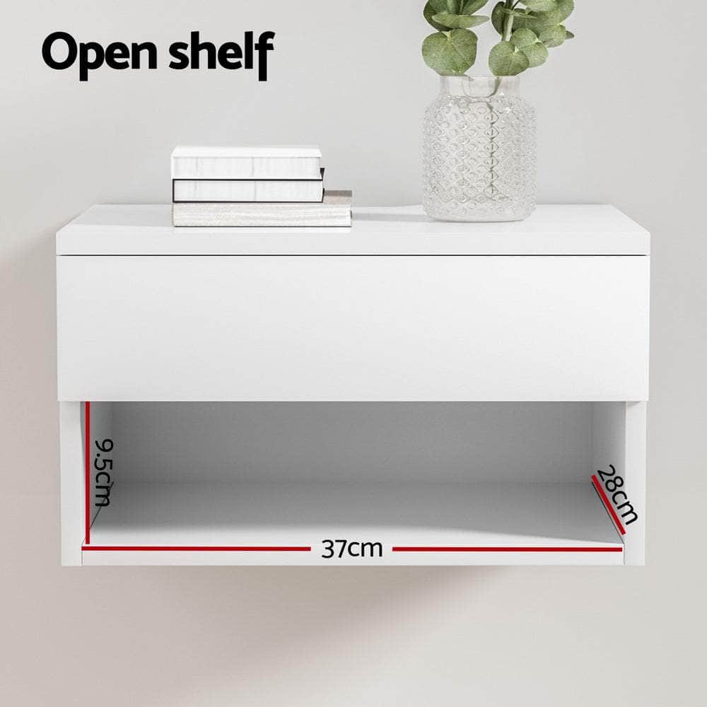 Floating Bedside Table Nightstand Drawer White | White colour